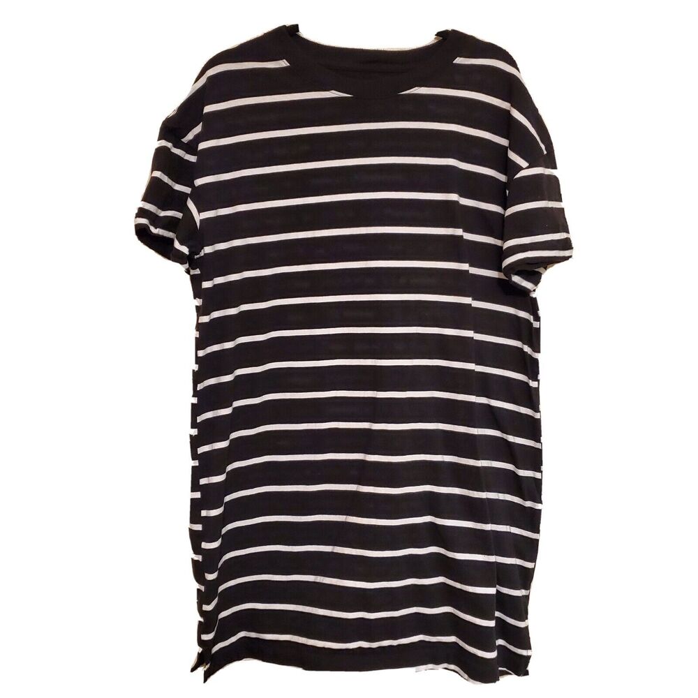 085) Time & Tru Tshirt Dress Womens‎ Black White size XL 16 18 Casual Striped